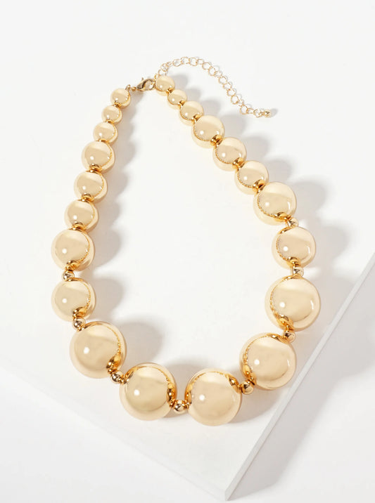 Polished Metal Graduated Hollow Metallic-Beaded Statement Necklace