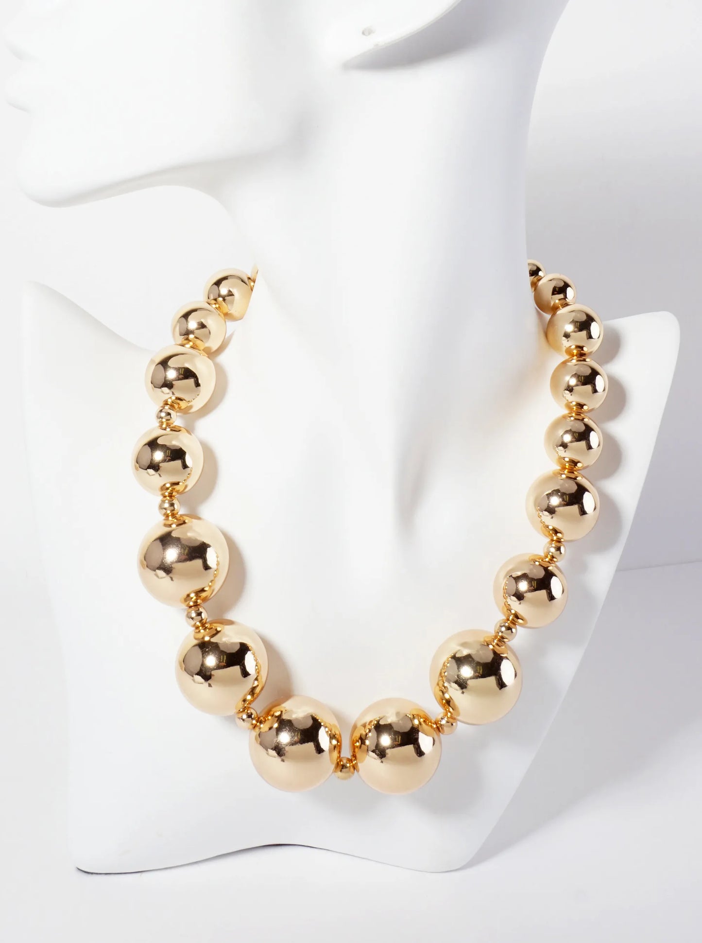 Polished Metal Graduated Hollow Metallic-Beaded Statement Necklace
