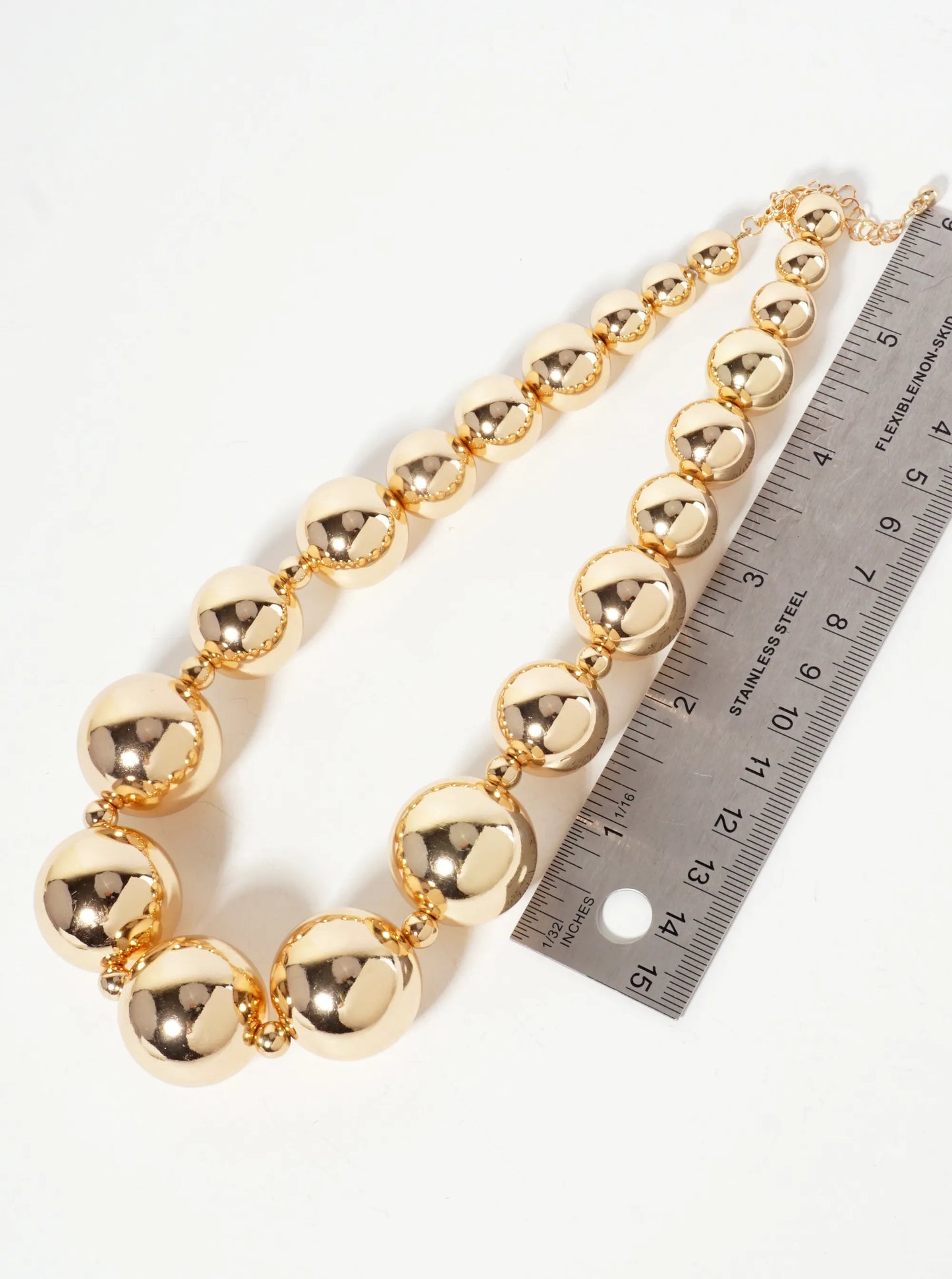 Polished Metal Graduated Hollow Metallic-Beaded Statement Necklace