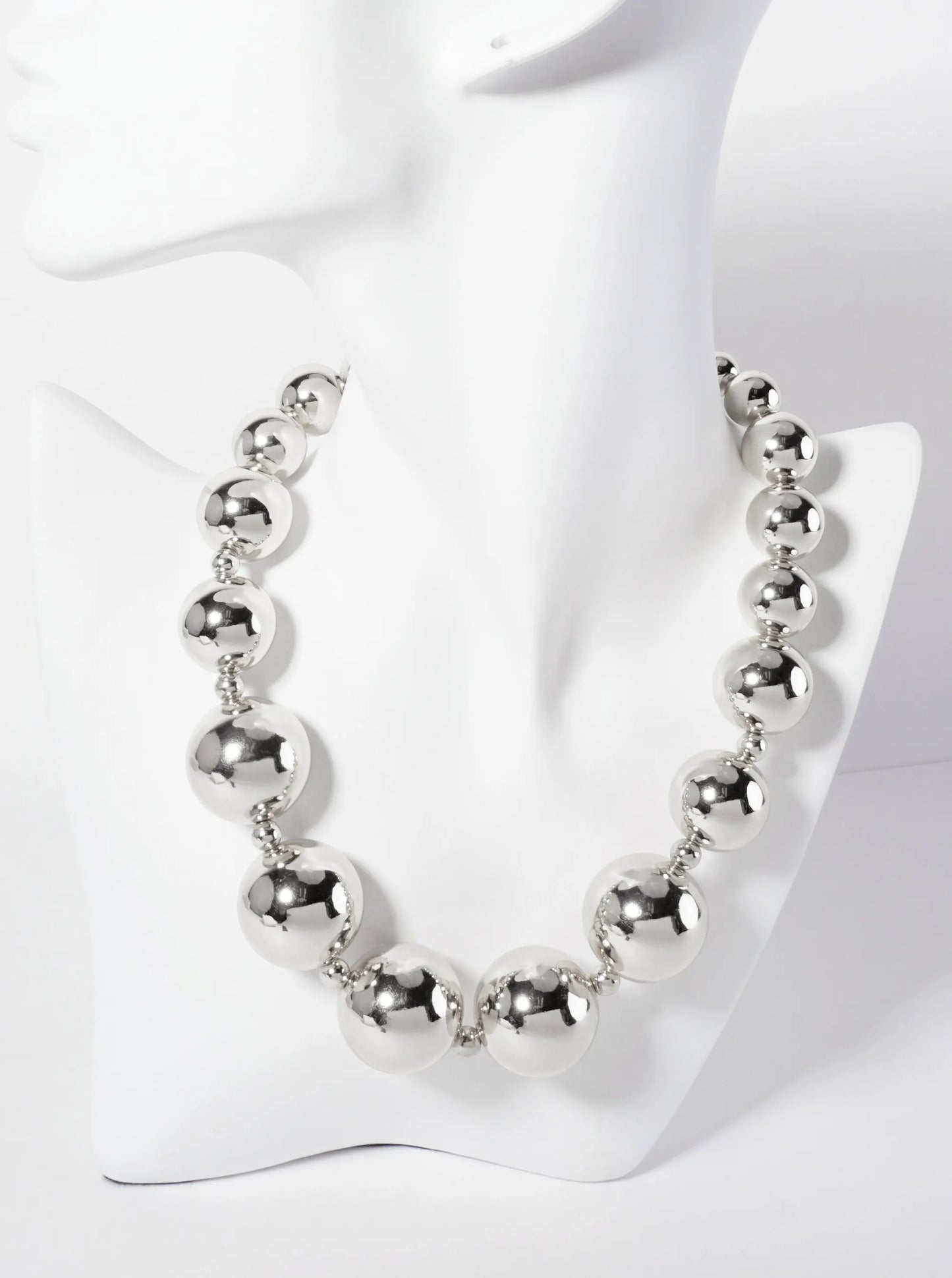 Polished Metal Graduated Hollow Metallic-Beaded Statement Necklace