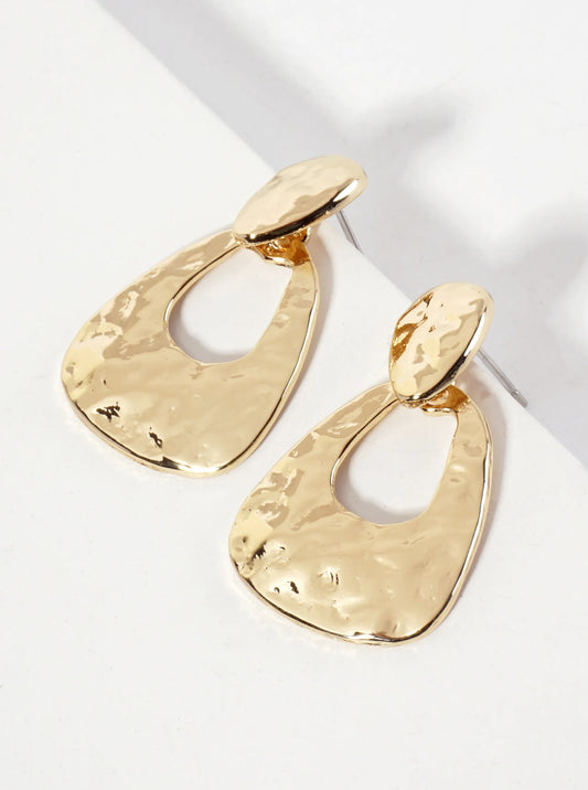 Polished Metal Hammered-Texture Doorknocker Post Earrings