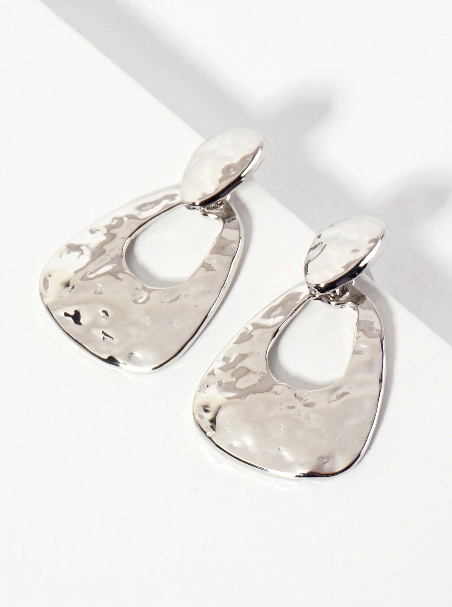 Polished Metal Hammered-Texture Doorknocker Post Earrings