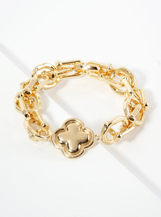 Polished Metal HardWear Chain Stretch Bracelet With Quatrefoil Accent