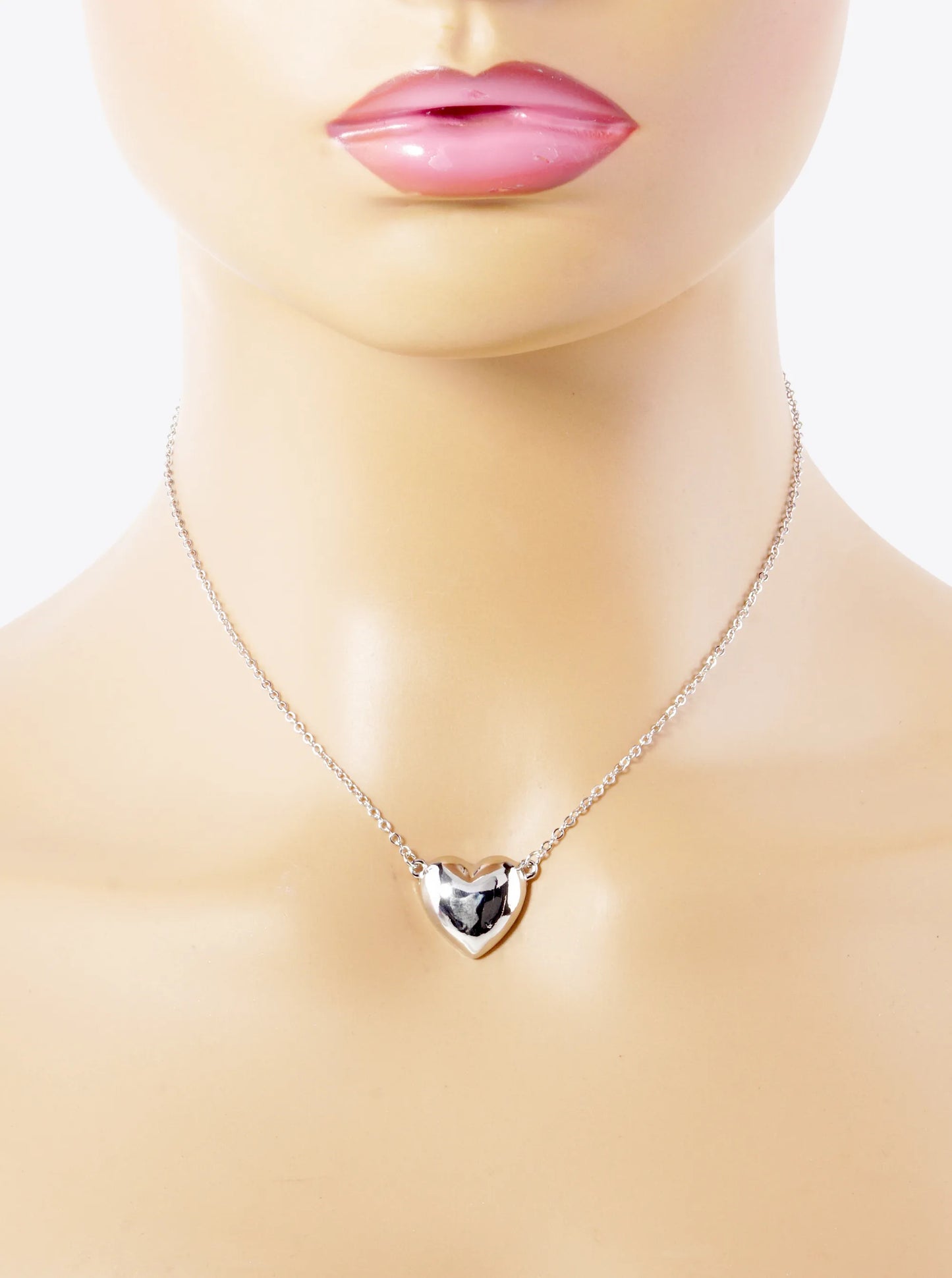 Polished Metal Heart Pendant Necklace