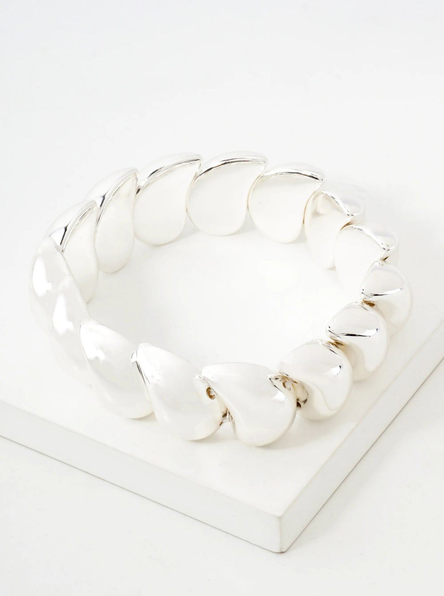 Polished Metal Hollow Teardrop Stretch Bangle Bracelet