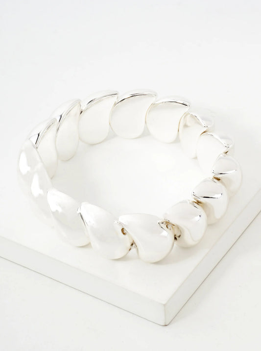 Polished Metal Hollow Teardrop Stretch Bangle Bracelet