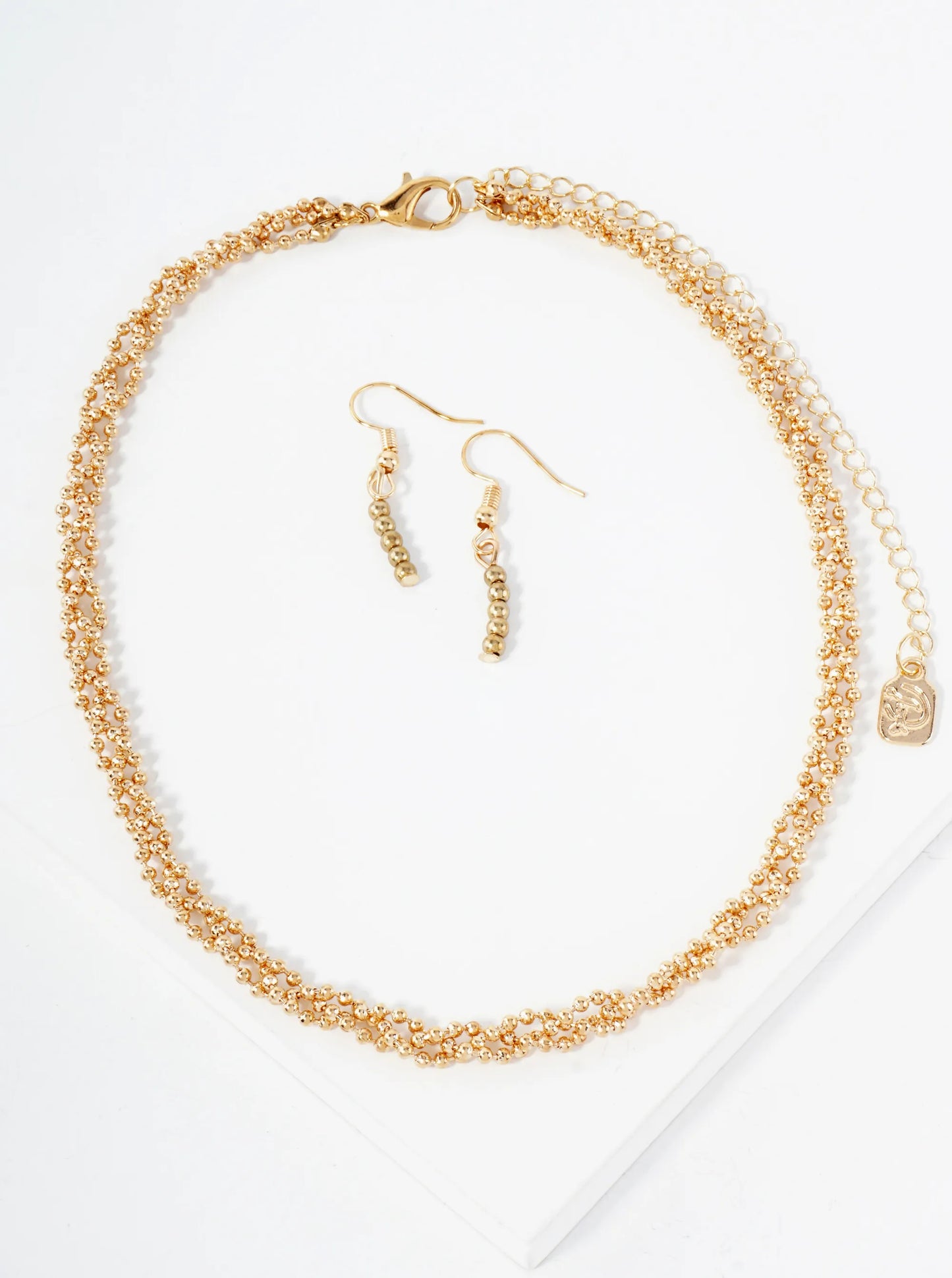 Polished Metal Interlinked Ball Chain Necklace Set-with-Earrings