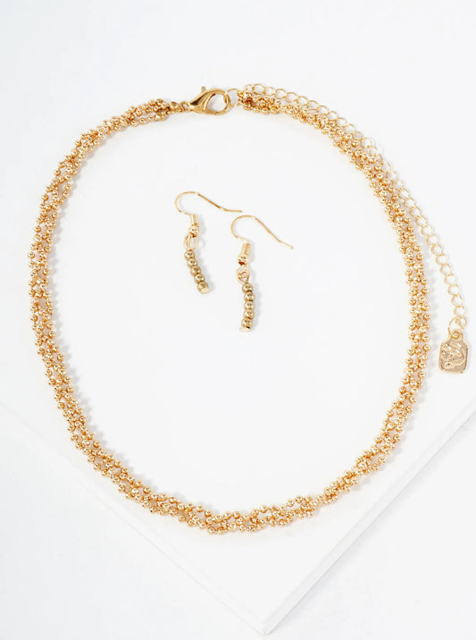 Polished Metal Interlinked Ball Chain Necklace Set-with-Earrings