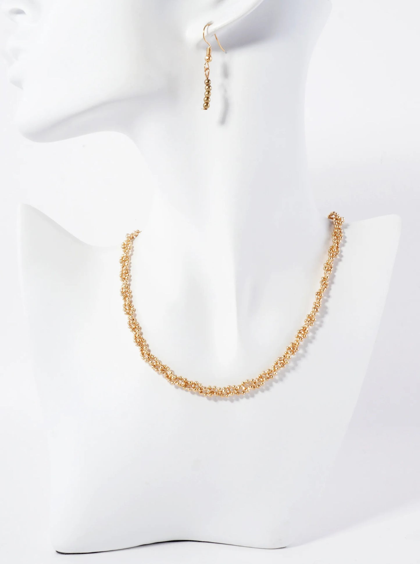 Polished Metal Interlinked Ball Chain Necklace Set-with-Earrings