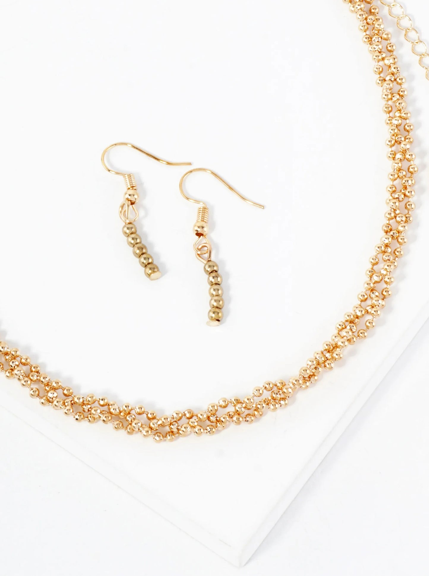 Polished Metal Interlinked Ball Chain Necklace Set-with-Earrings