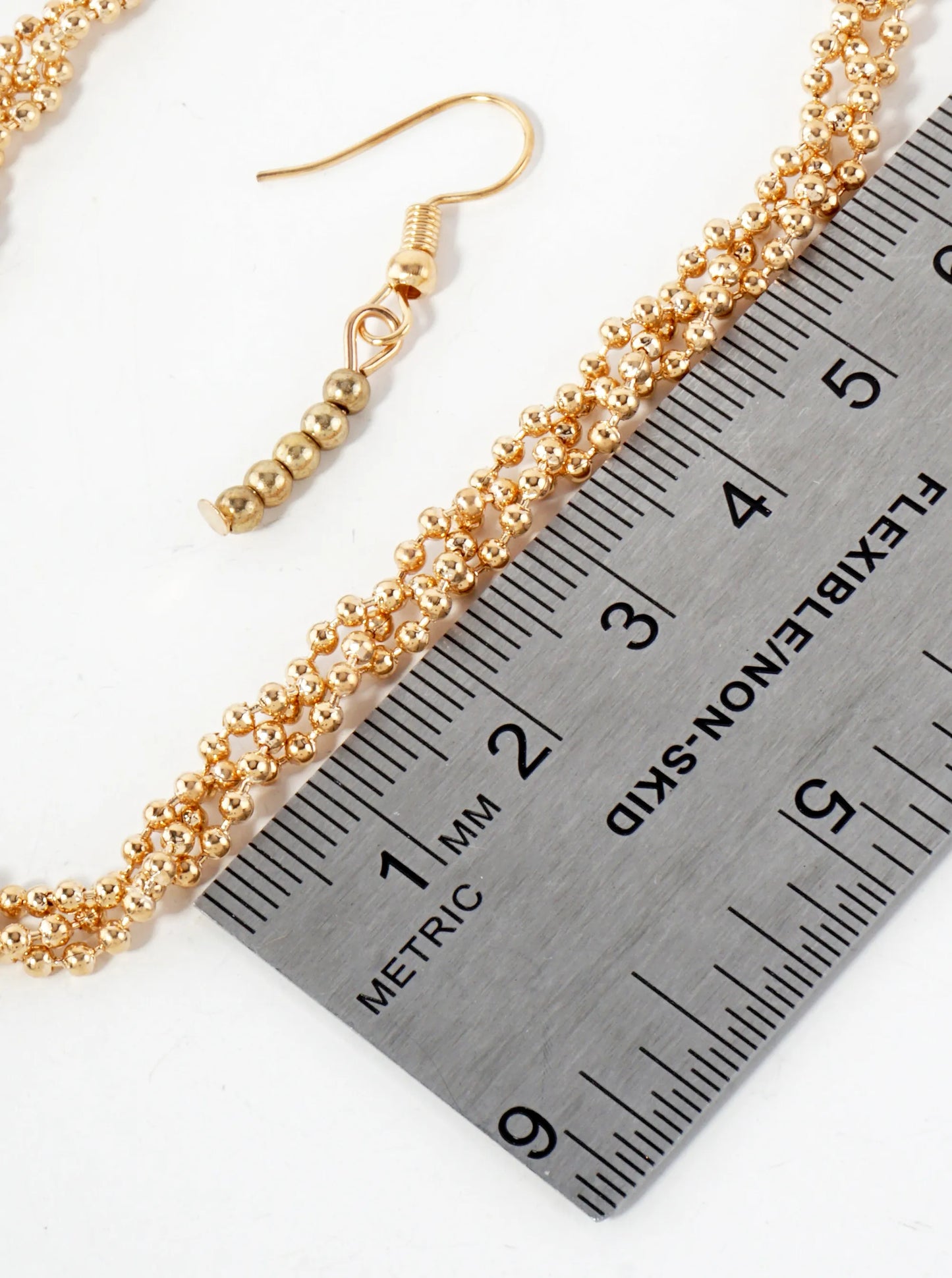 Polished Metal Interlinked Ball Chain Necklace Set-with-Earrings