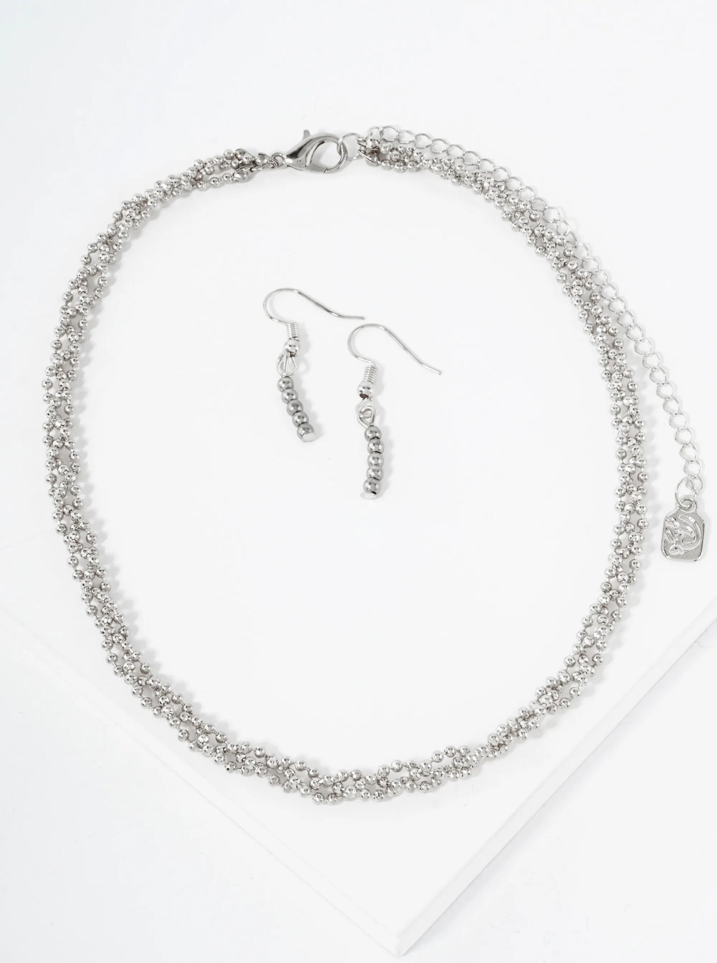 Polished Metal Interlinked Ball Chain Necklace Set-with-Earrings