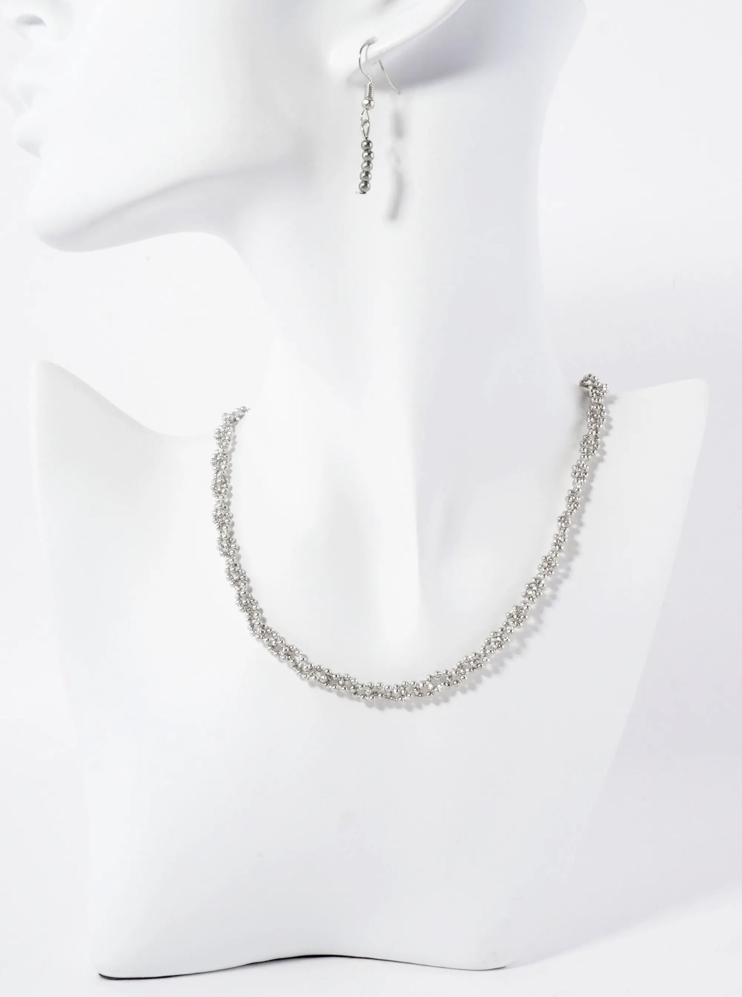 Polished Metal Interlinked Ball Chain Necklace Set-with-Earrings