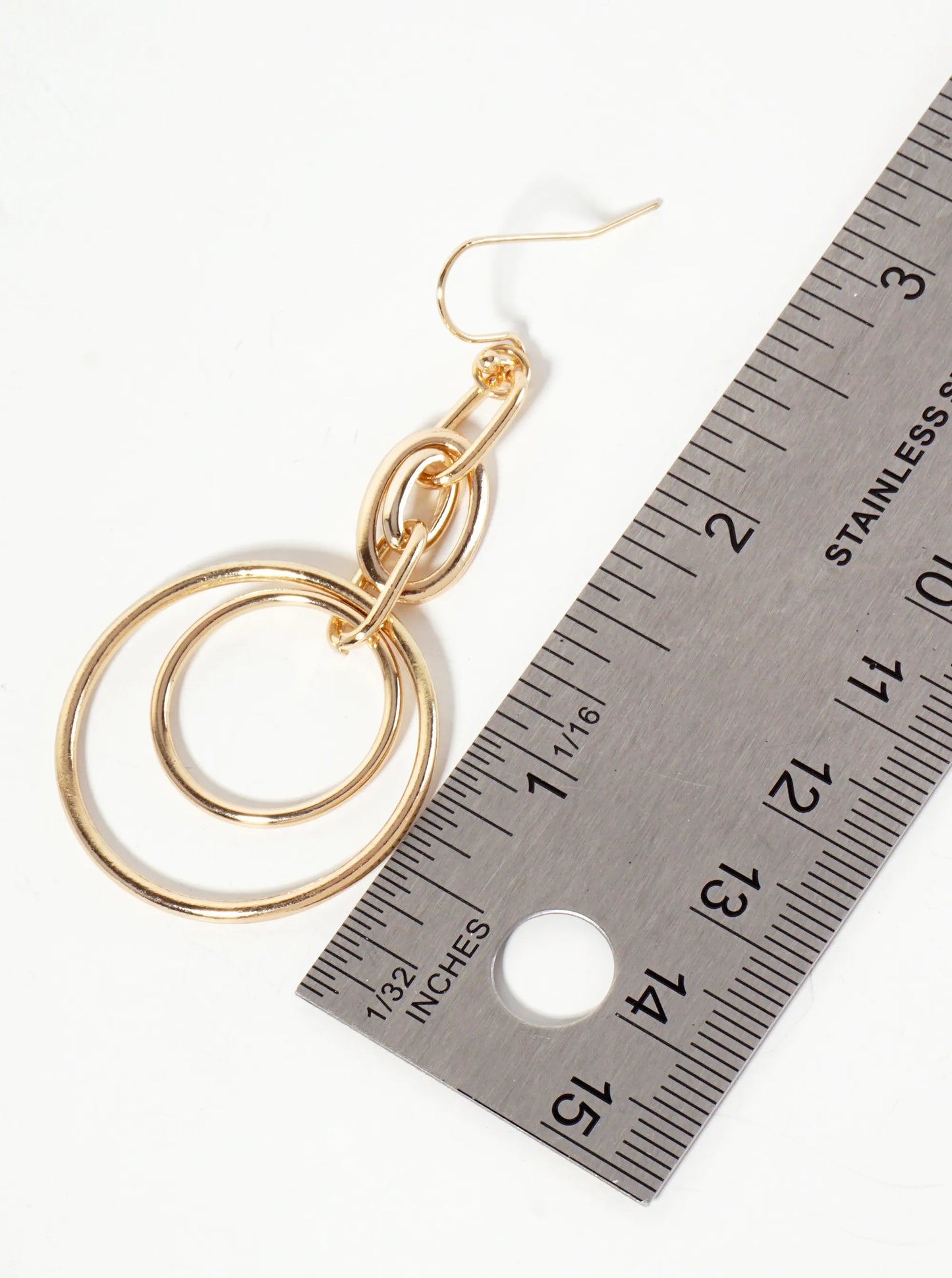 Polished Metal Interlocking Double Circle Drop Dangle Earrings
