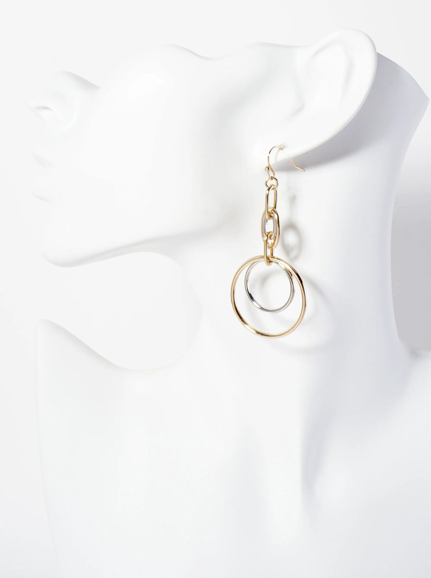 Polished Metal Interlocking Double Circle Drop Dangle Earrings