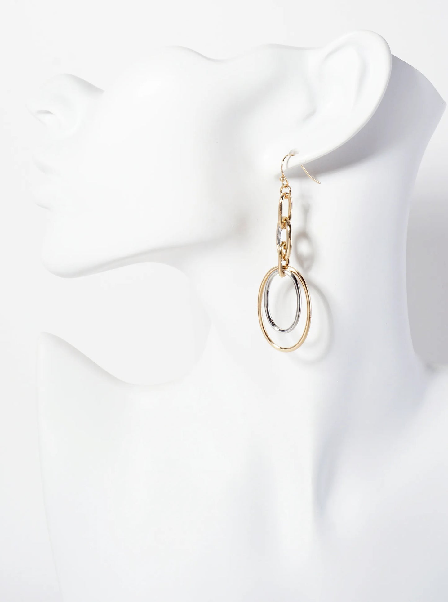 Polished Metal Interlocking Double Oval Drop Dangle Earrings
