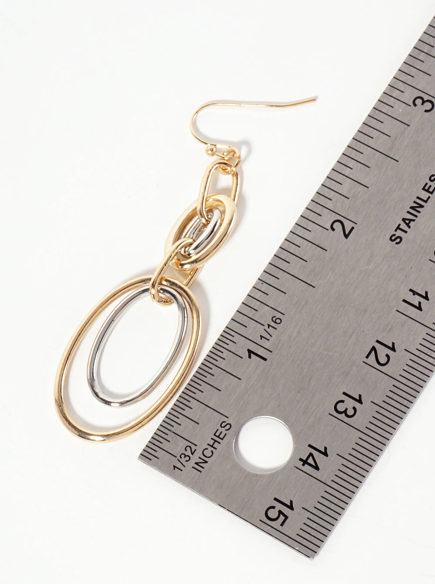 Polished Metal Interlocking Double Oval Drop Dangle Earrings
