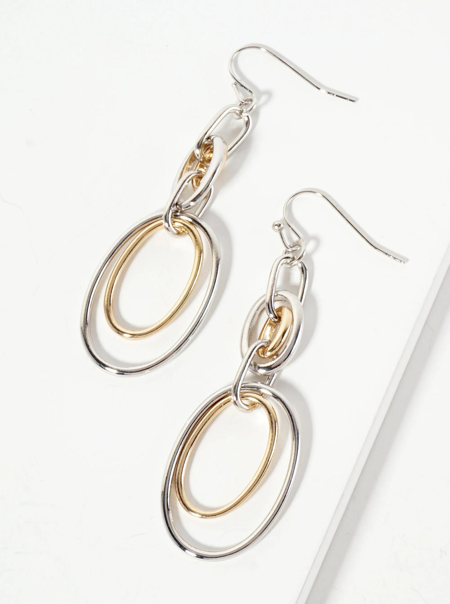 Polished Metal Interlocking Double Oval Drop Dangle Earrings