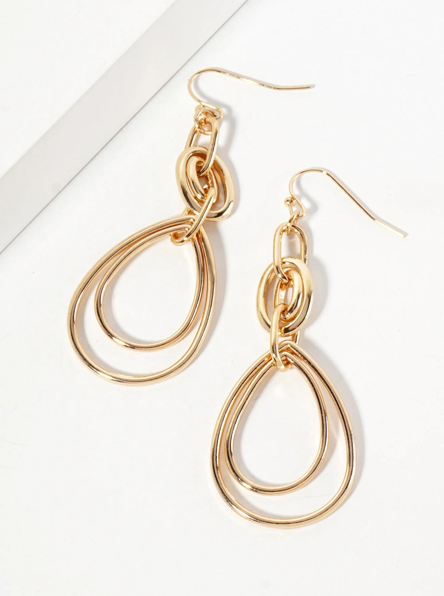 Polished Metal Interlocking Double Teardrop Dangle Earrings