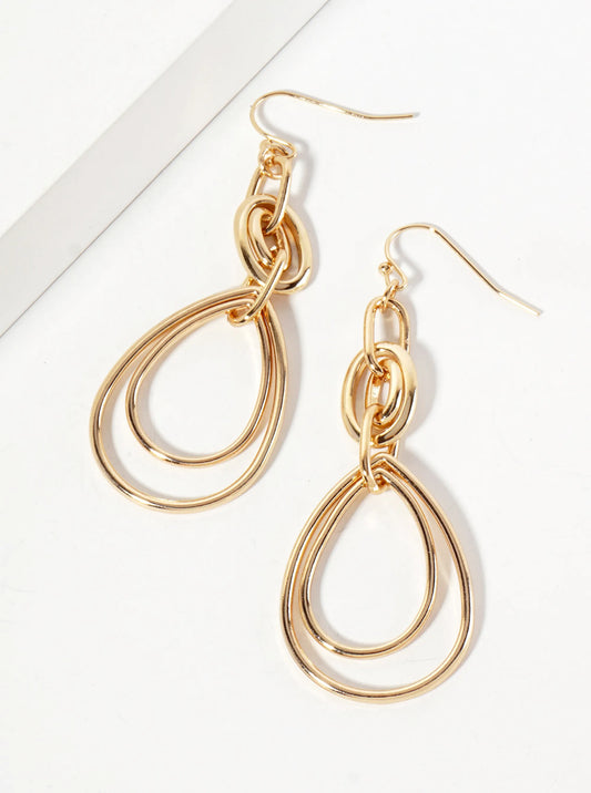 Polished Metal Interlocking Double Teardrop Dangle Earrings
