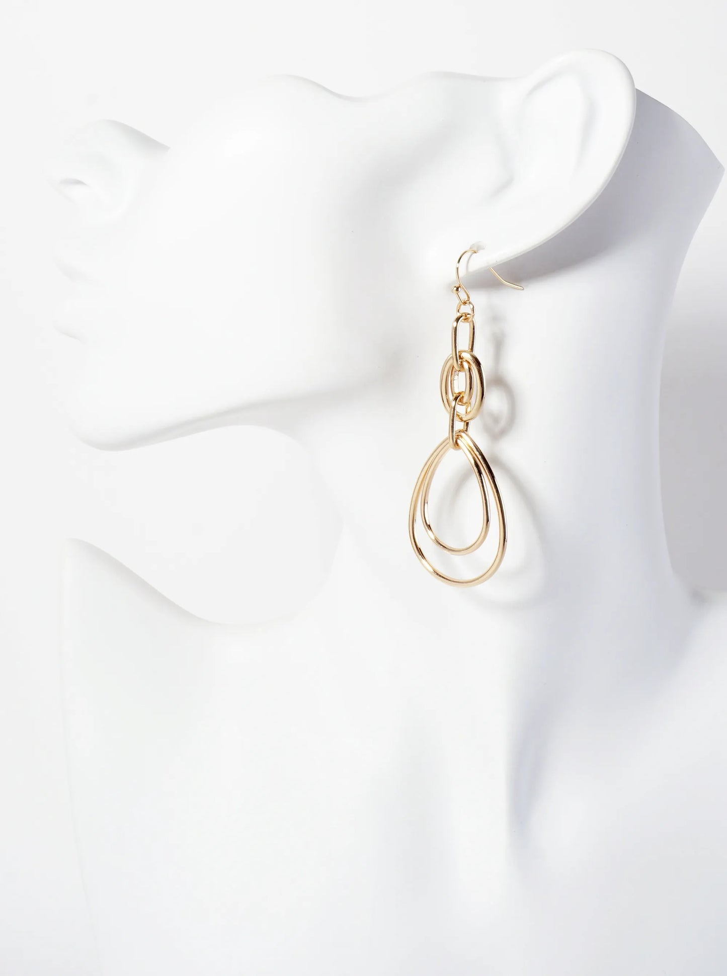 Polished Metal Interlocking Double Teardrop Dangle Earrings