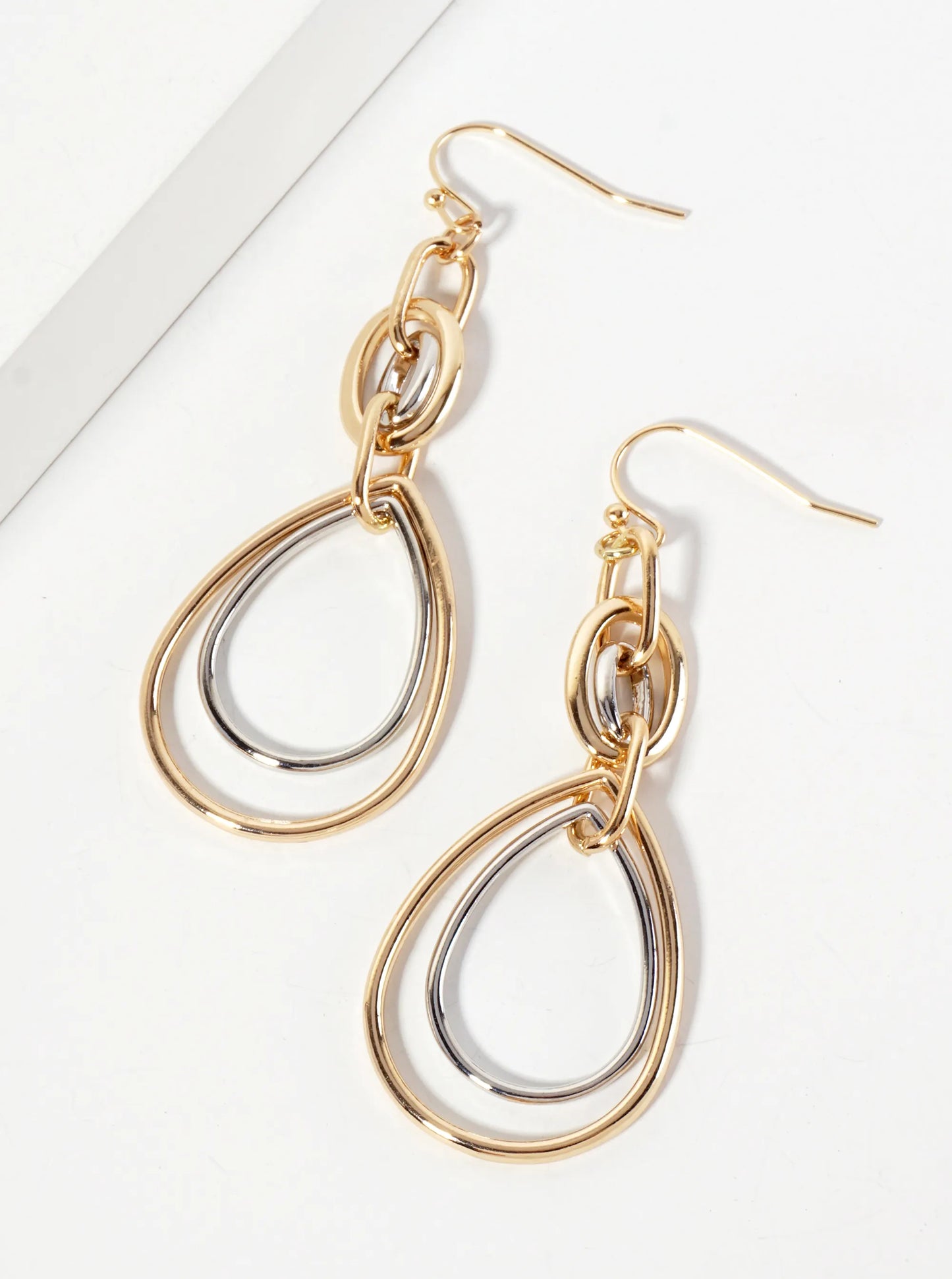 Polished Metal Interlocking Double Teardrop Dangle Earrings