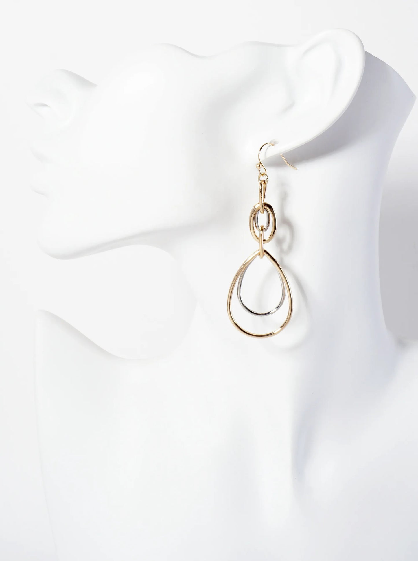 Polished Metal Interlocking Double Teardrop Dangle Earrings
