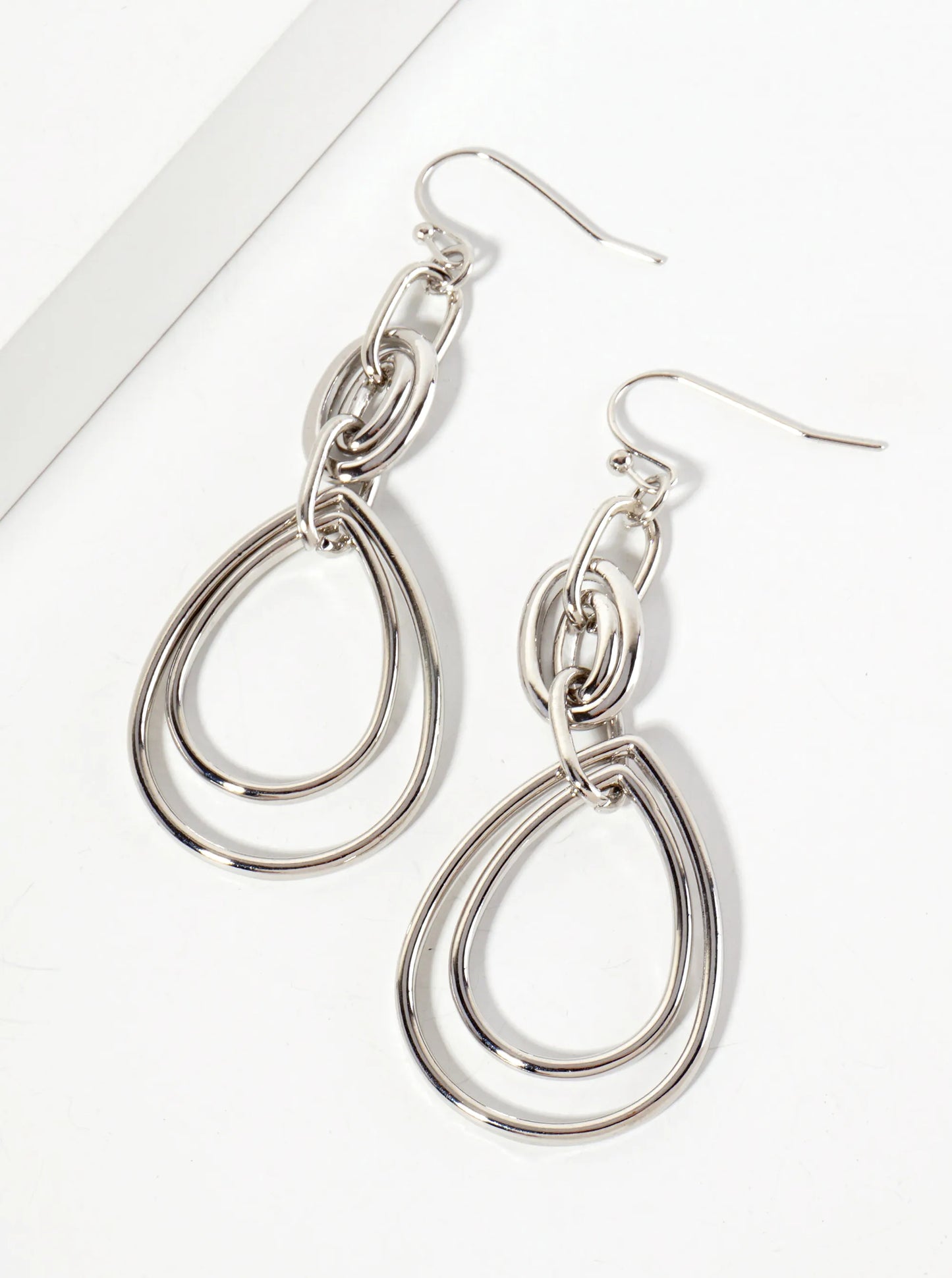Polished Metal Interlocking Double Teardrop Dangle Earrings