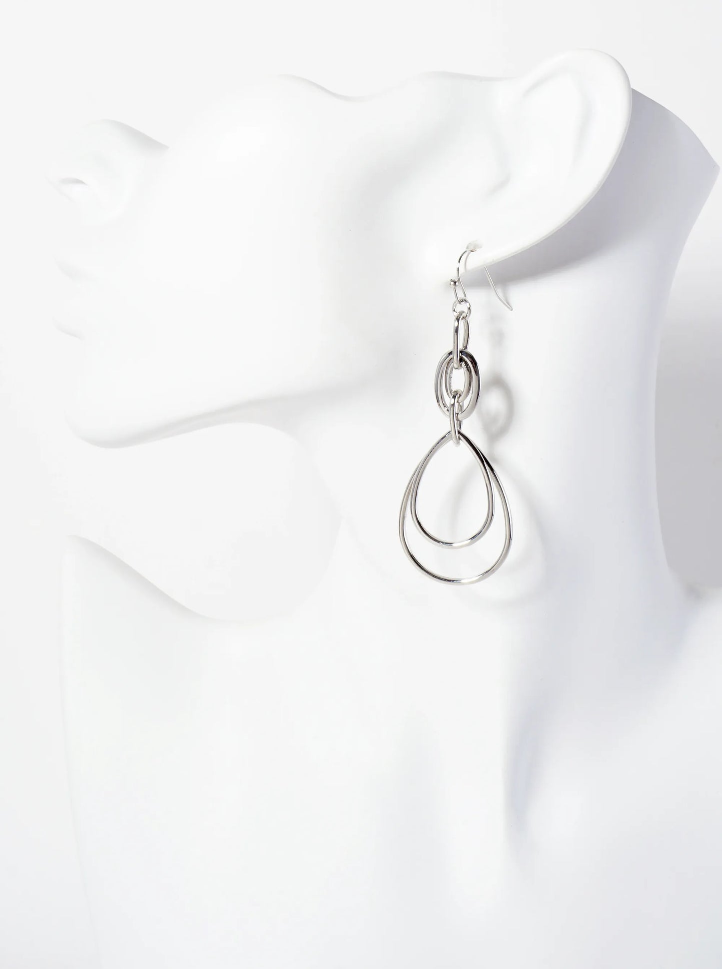 Polished Metal Interlocking Double Teardrop Dangle Earrings