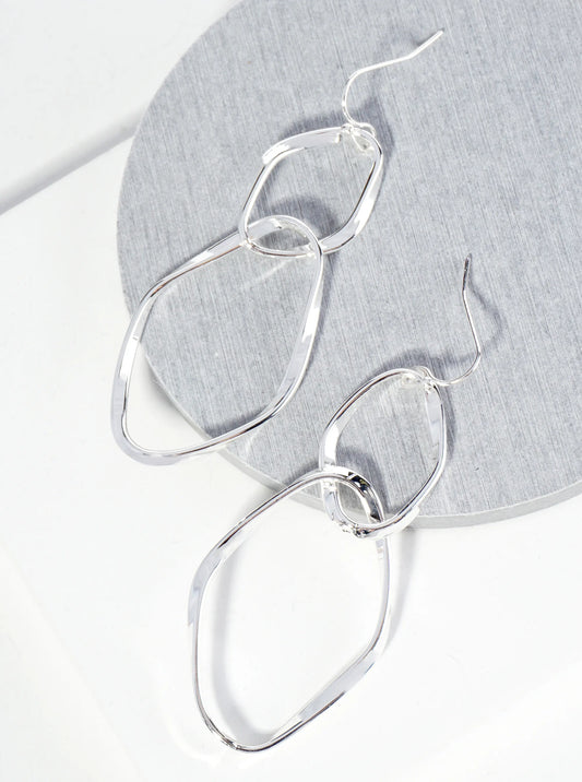 Polished Metal Interlocking Twisted Double Oval Dangle Earrings