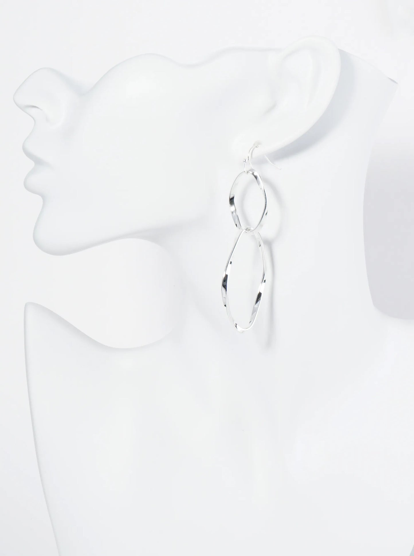 Polished Metal Interlocking Twisted Double Oval Dangle Earrings