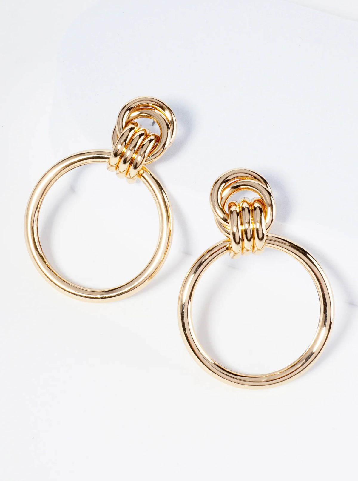 Polished Metal Knotted Doorknocker Post Earrings