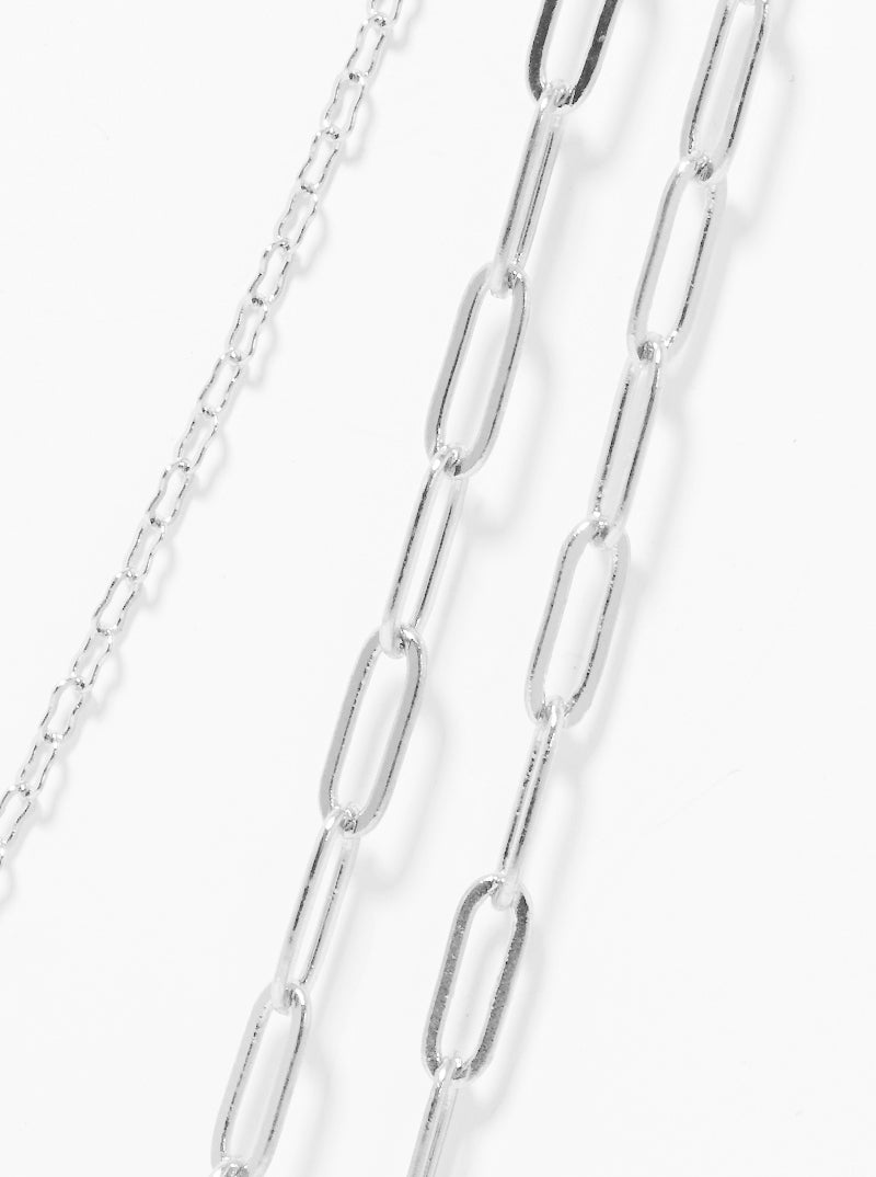 Polished Metal Layered Chain Long Necklace Set With Earrings
