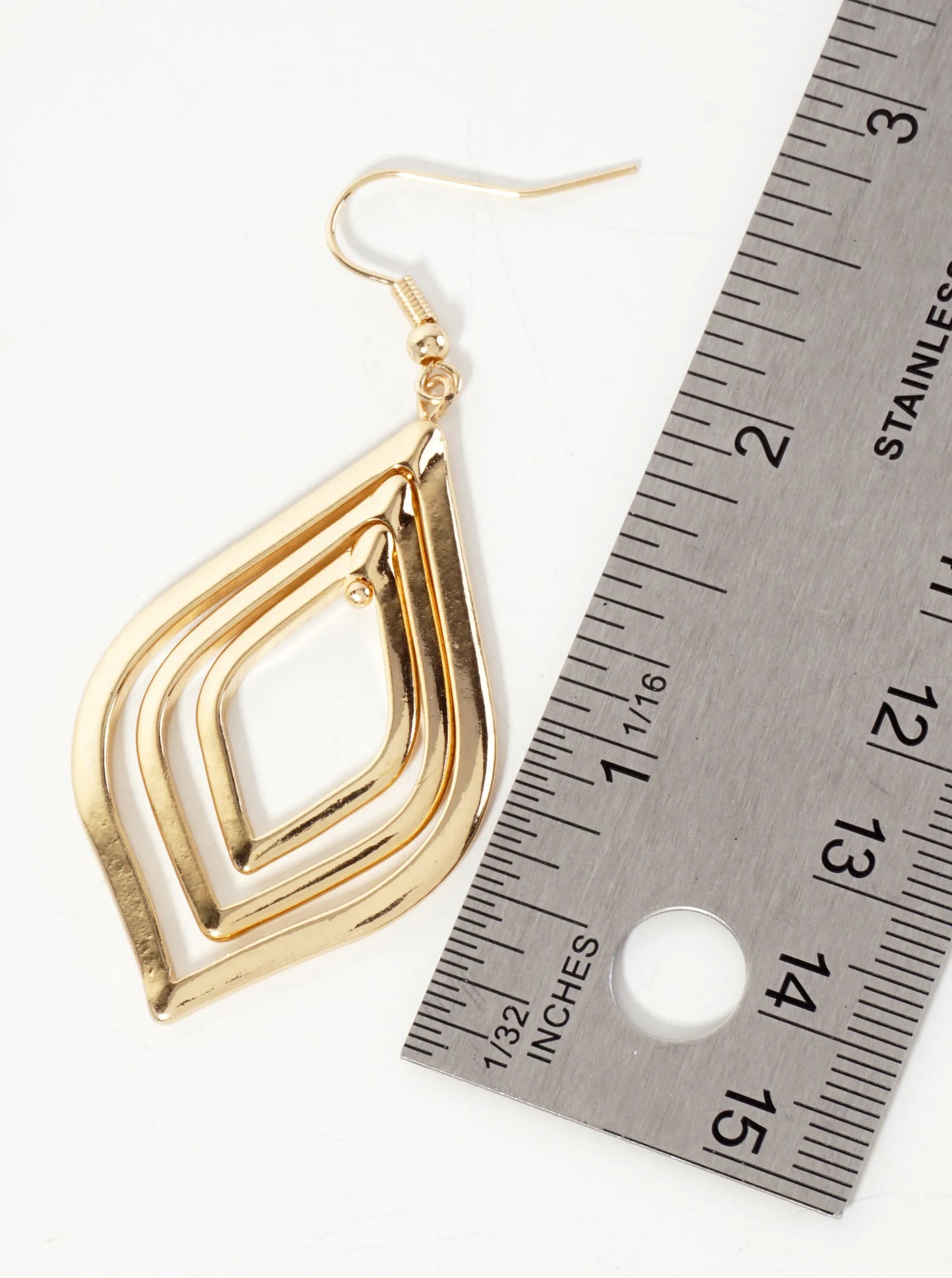 Polished Metal Layered Marquise Dangle Earrings