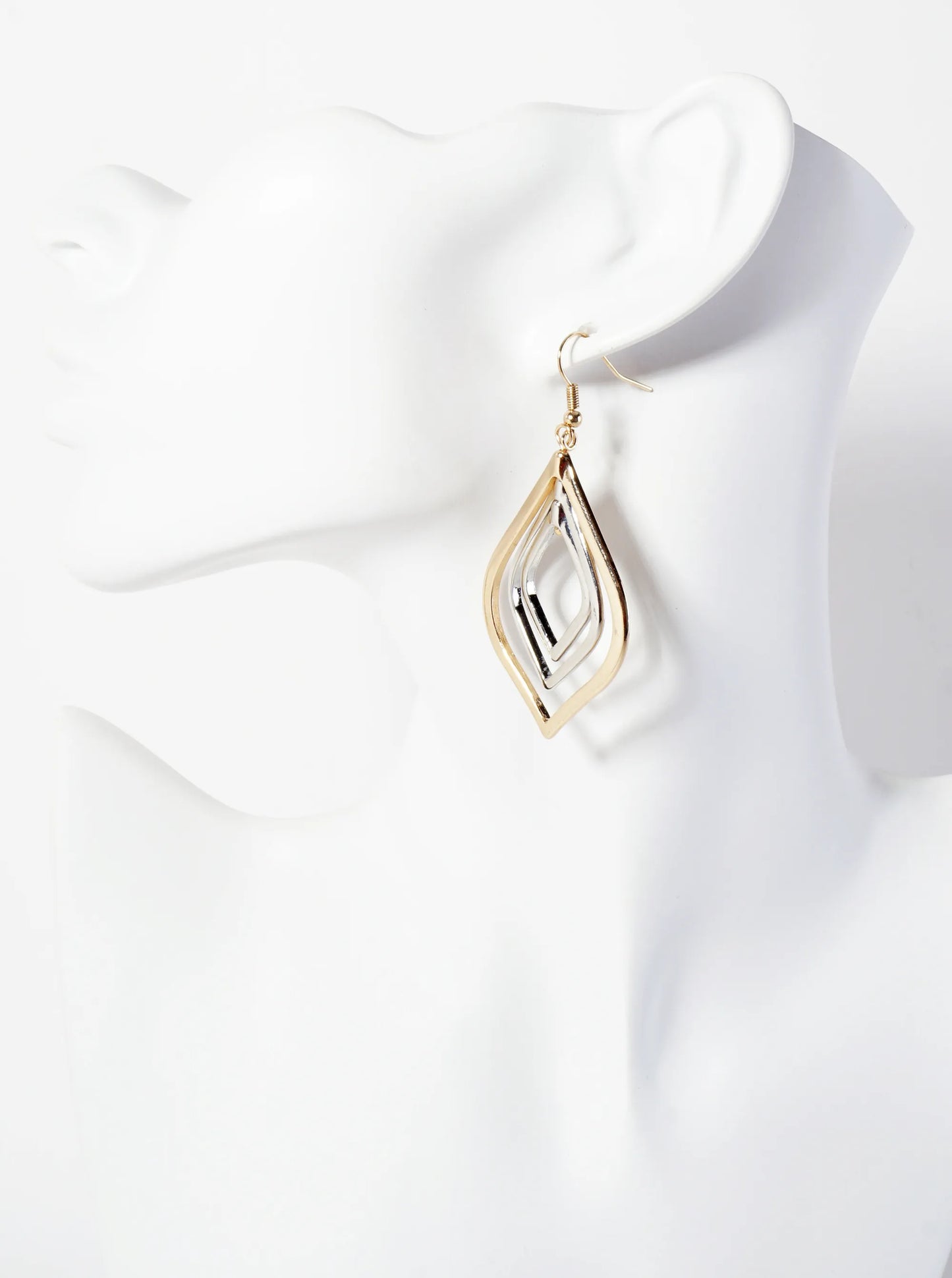 Polished Metal Layered Marquise Dangle Earrings
