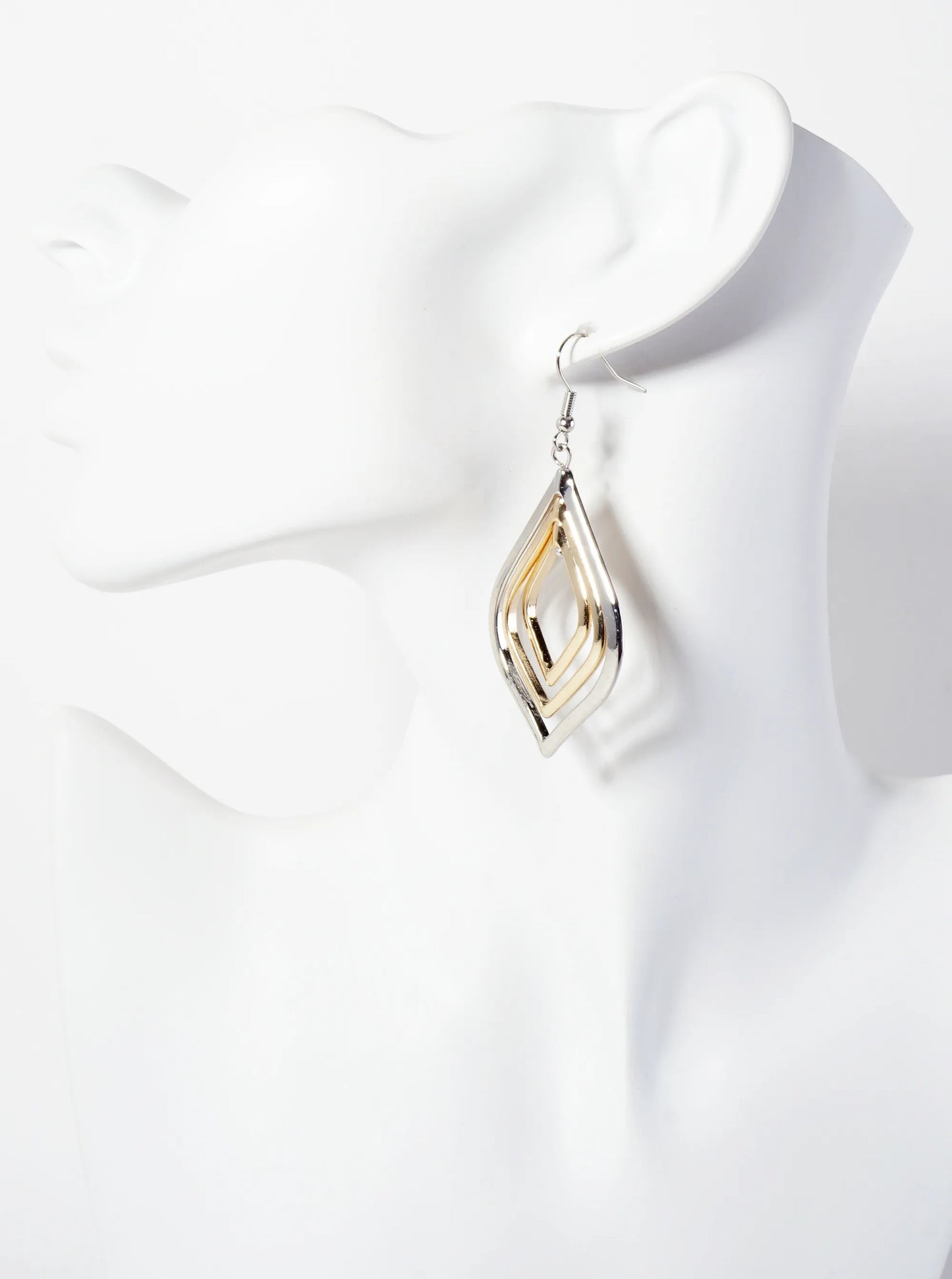Polished Metal Layered Marquise Dangle Earrings
