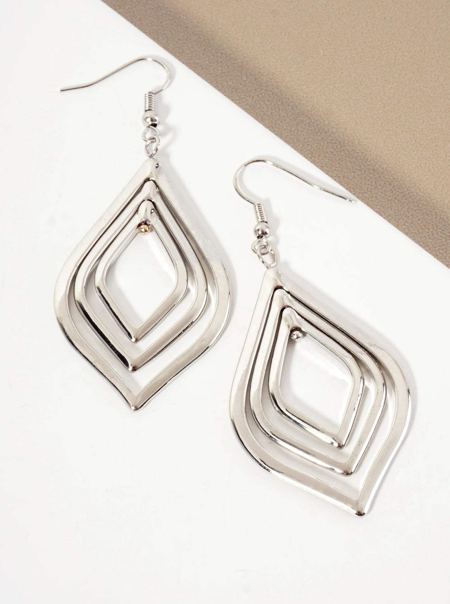 Polished Metal Layered Marquise Dangle Earrings