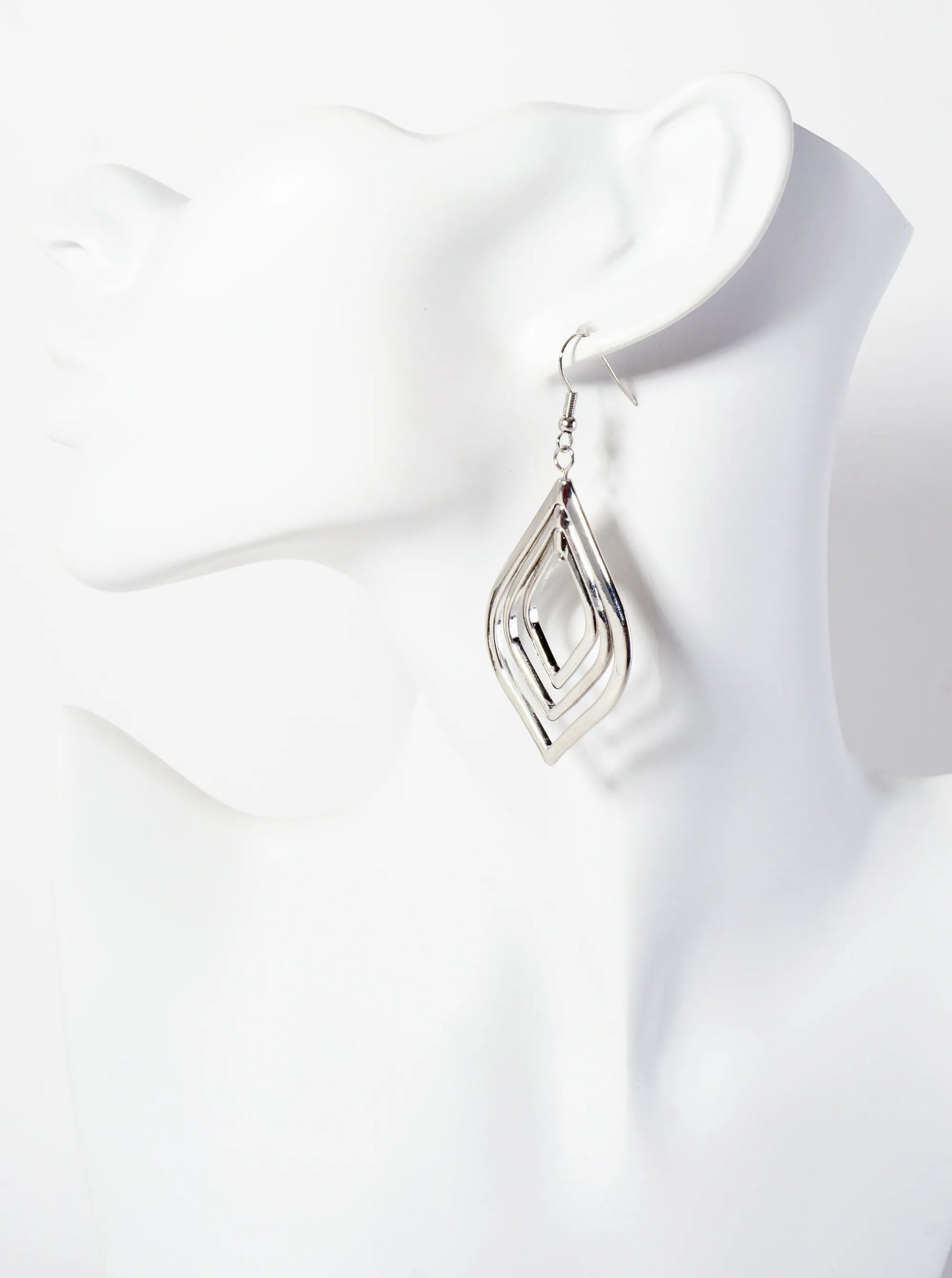 Polished Metal Layered Marquise Dangle Earrings