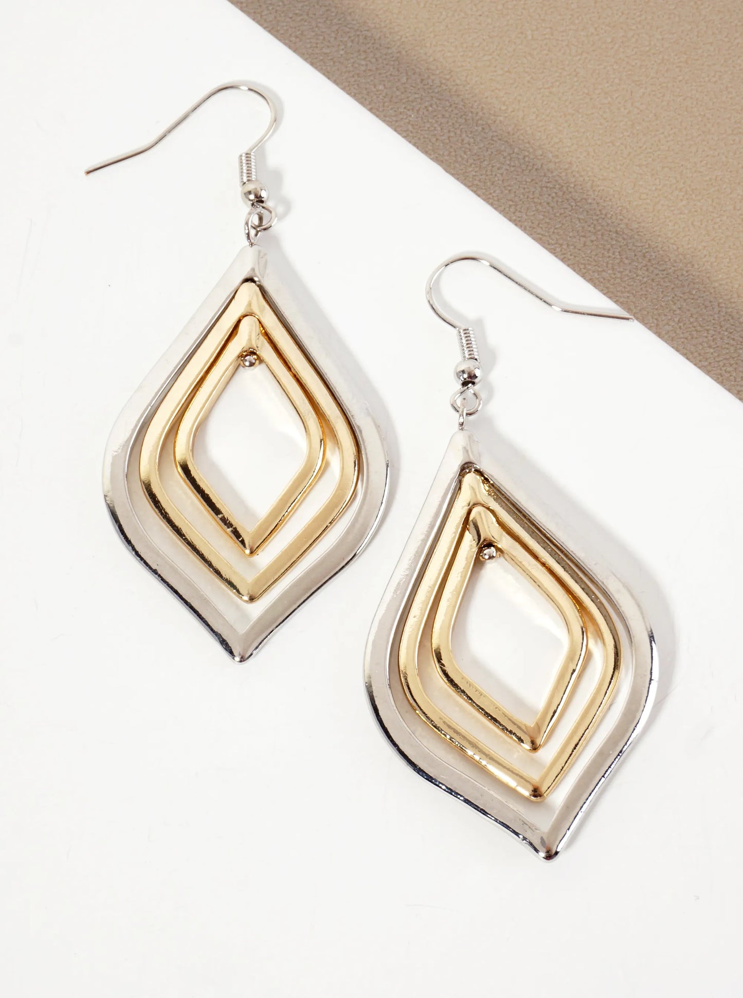 Polished Metal Layered Marquise Dangle Earrings