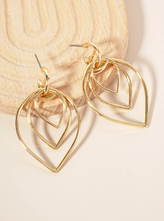 Polished Metal Layered Upside-Down Teardrop Dangle Earrings