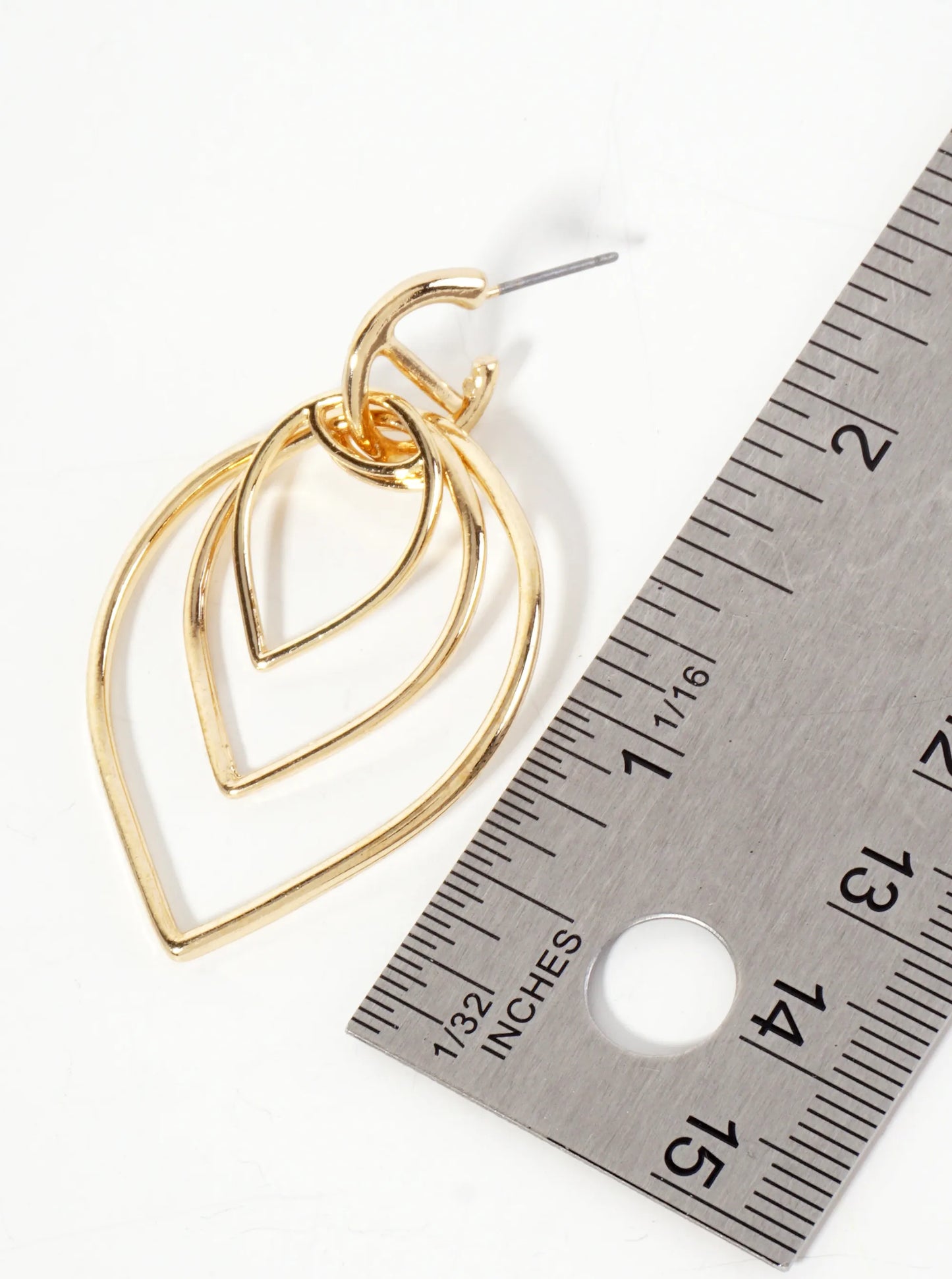Polished Metal Layered Upside-Down Teardrop Dangle Earrings