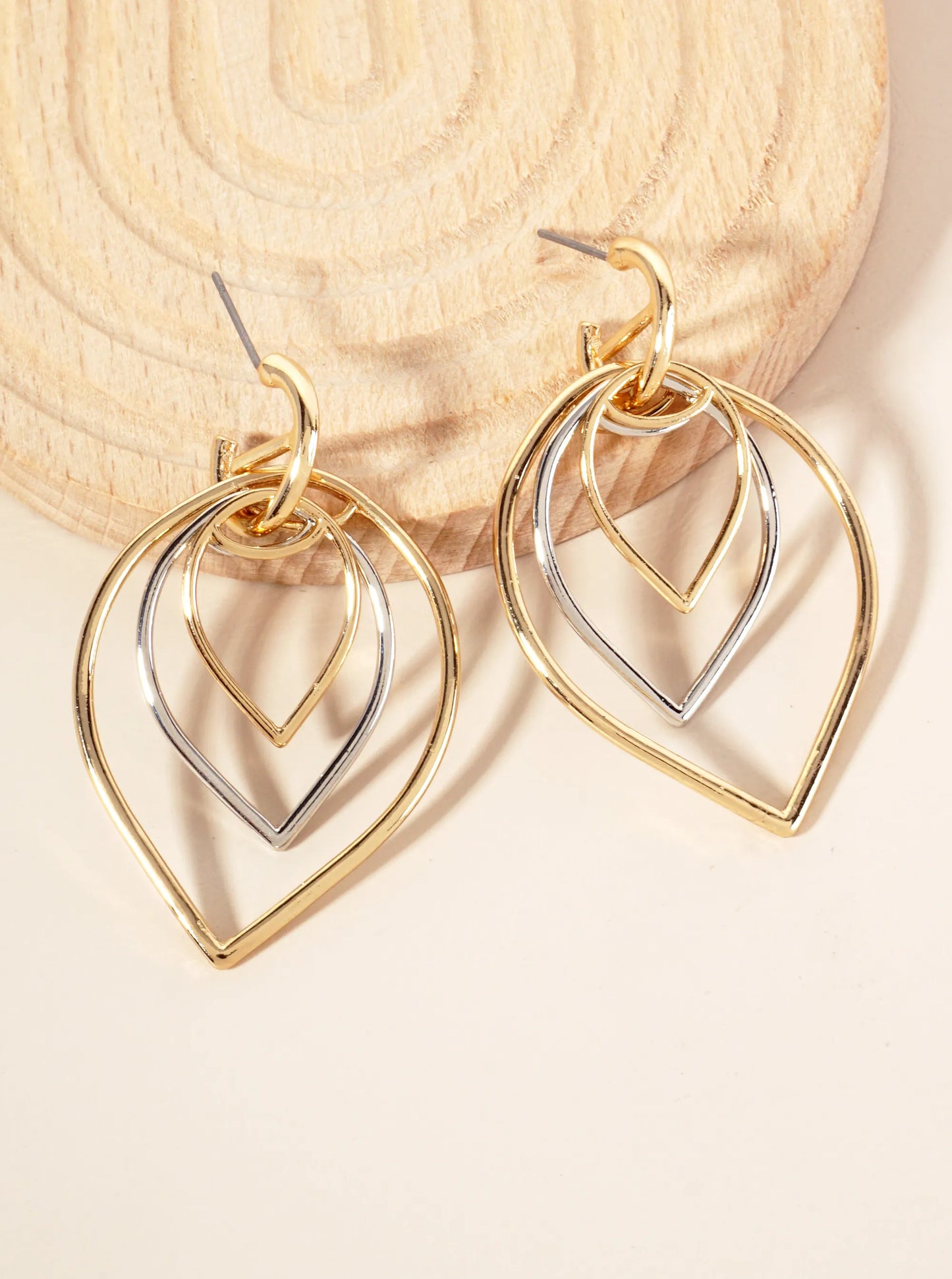 Polished Metal Layered Upside-Down Teardrop Dangle Earrings