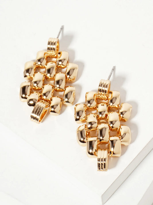 Polished Metal Linked Rectangle Beads Artistic Earrings