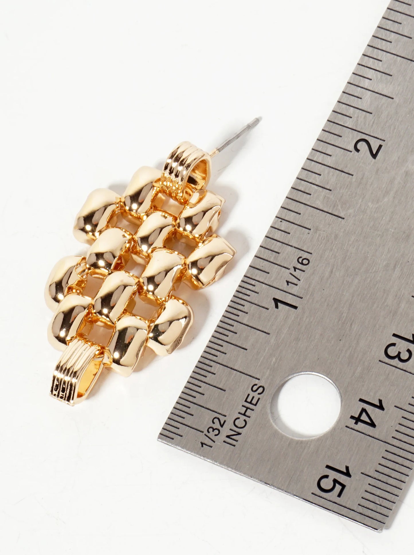 Polished Metal Linked Rectangle Beads Artistic Earrings