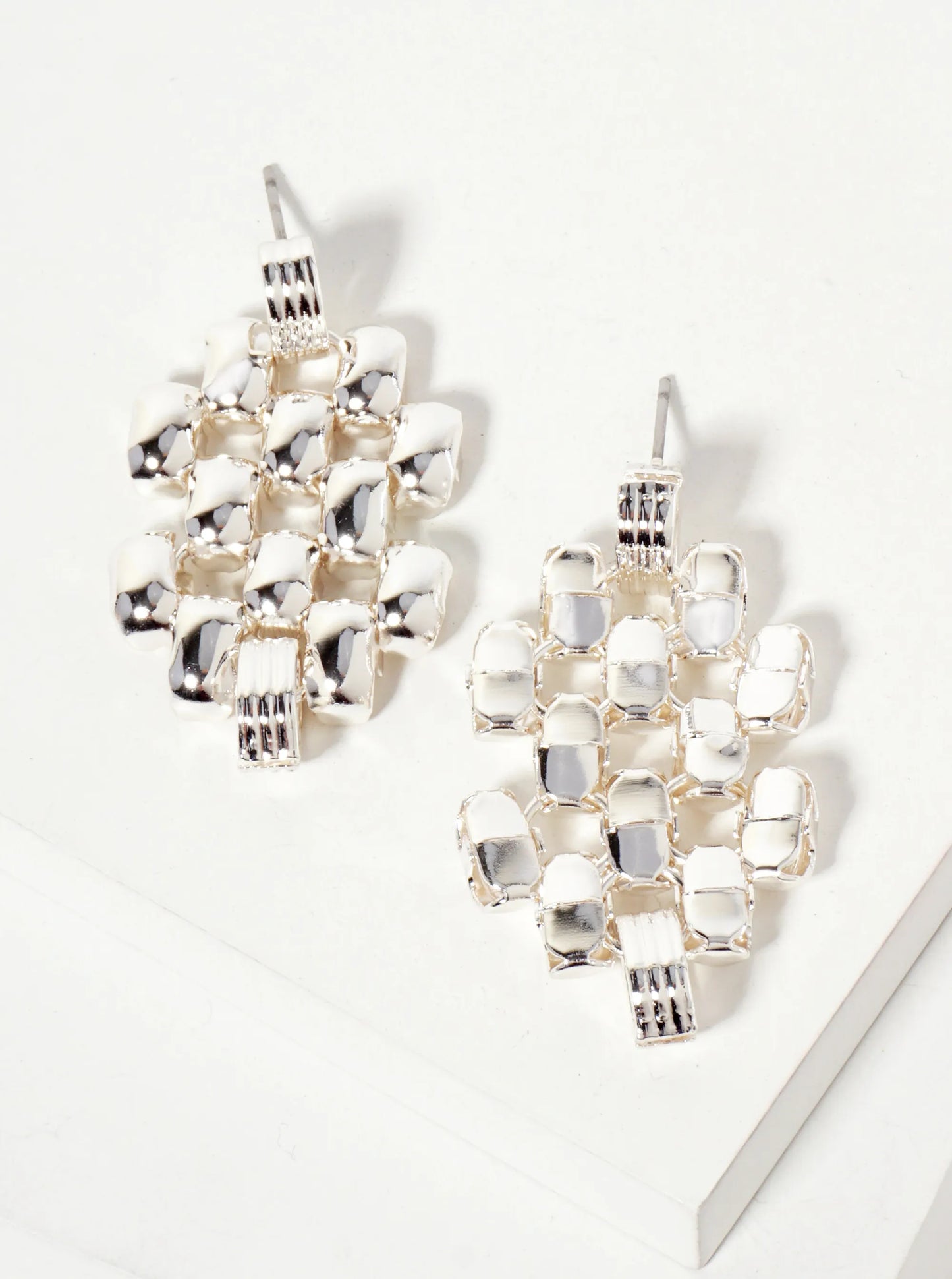 Polished Metal Linked Rectangle Beads Artistic Earrings