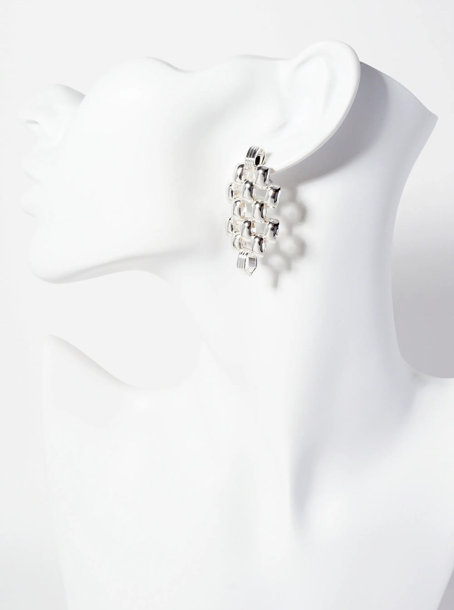Polished Metal Linked Rectangle Beads Artistic Earrings