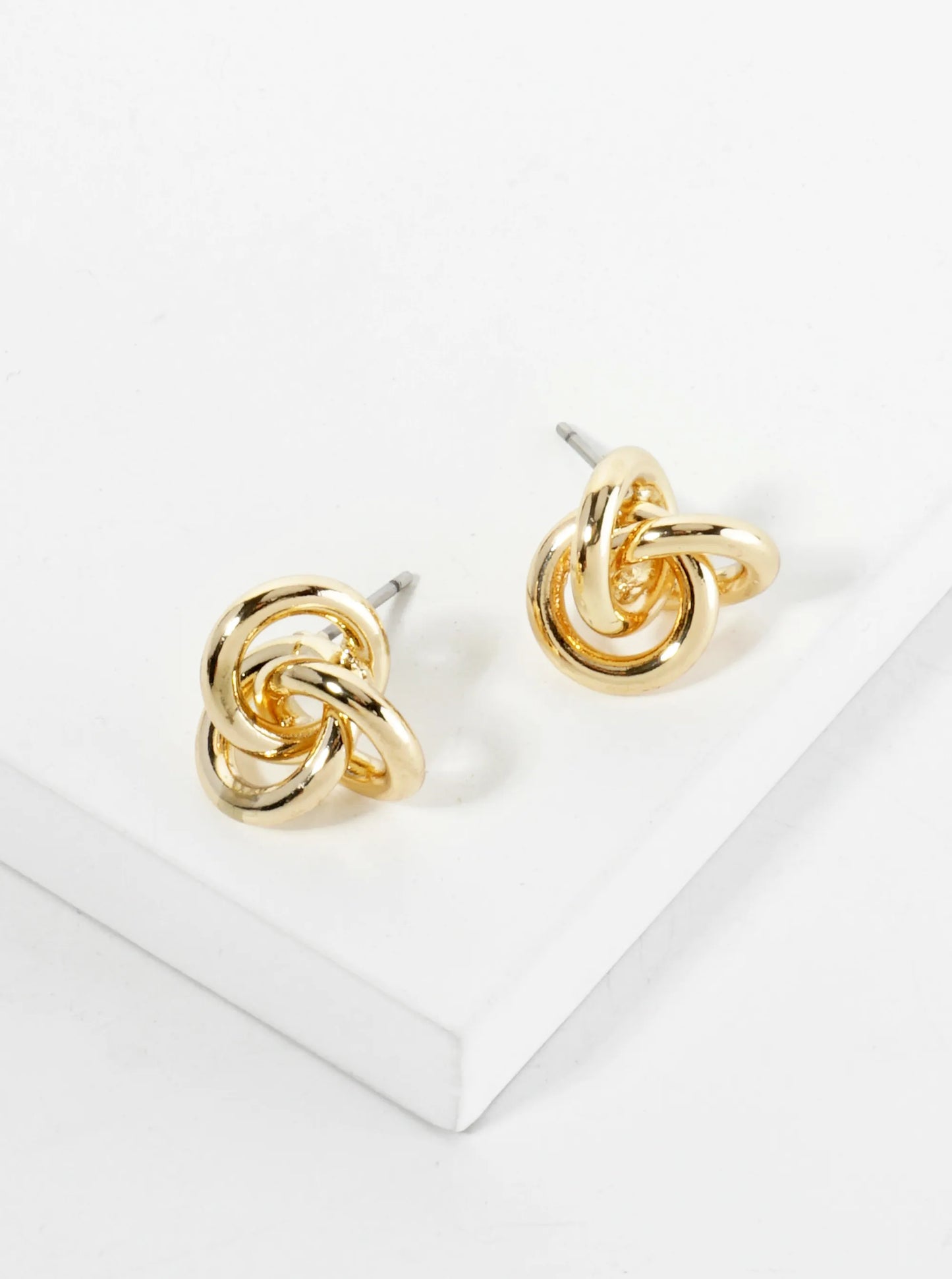 Polished Metal Love Knot Stud Earrings