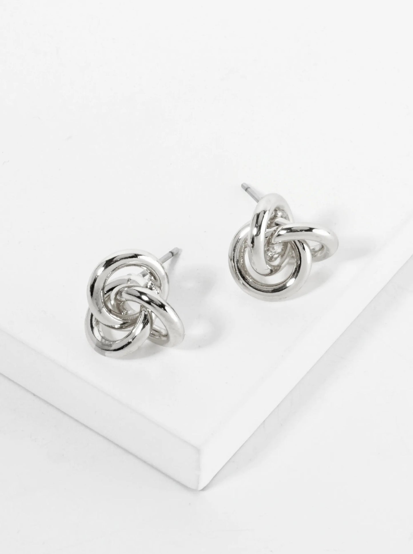 Polished Metal Love Knot Stud Earrings