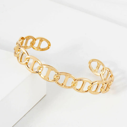 Polished Metal Mariner-Chain Open Cuff Bracelet
