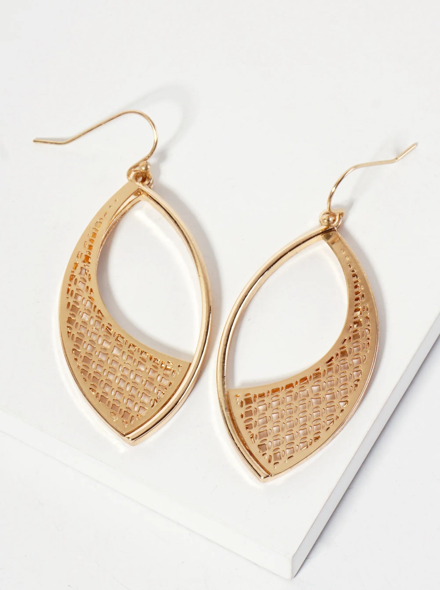 Polished Metal Marquise-Shape Filigree Dangle Earrings